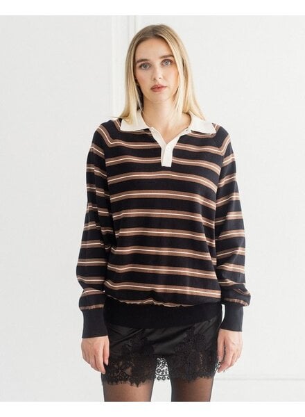 Oversized Knit Polo Shirt | Black