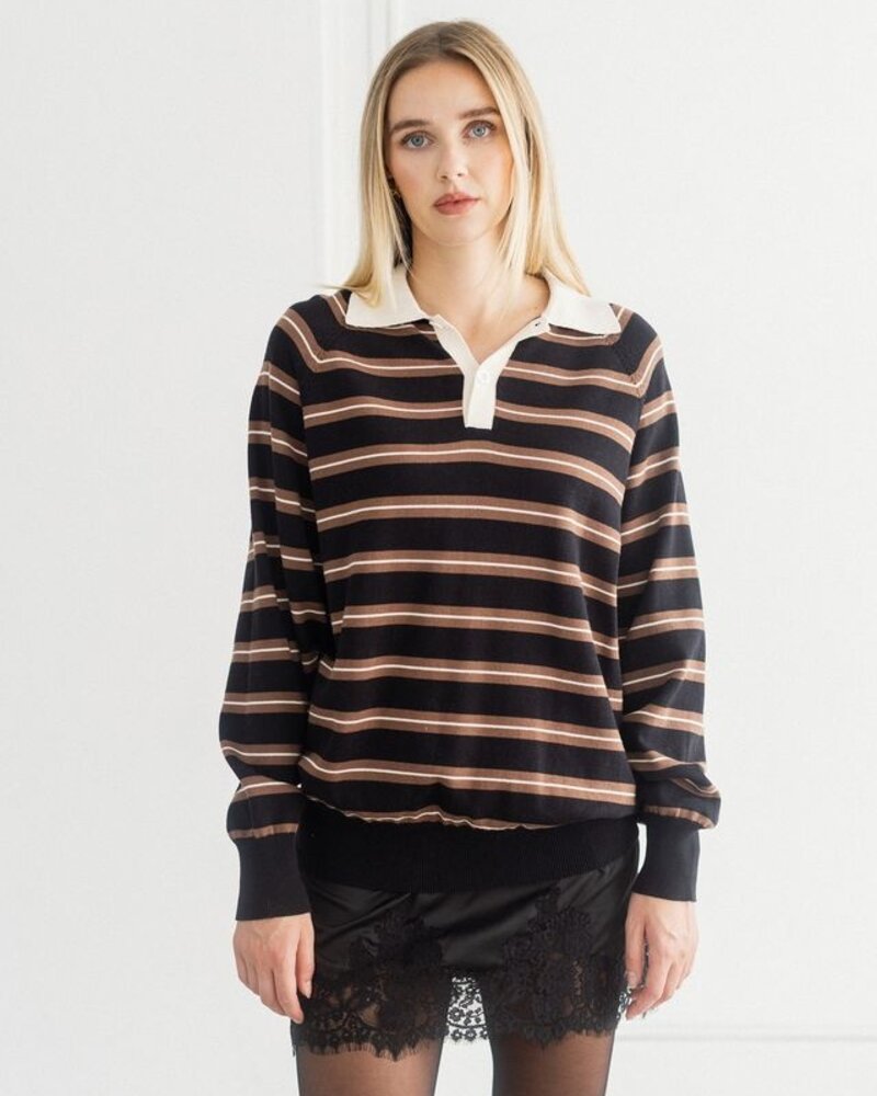 Oversized Knit Polo Shirt | Black
