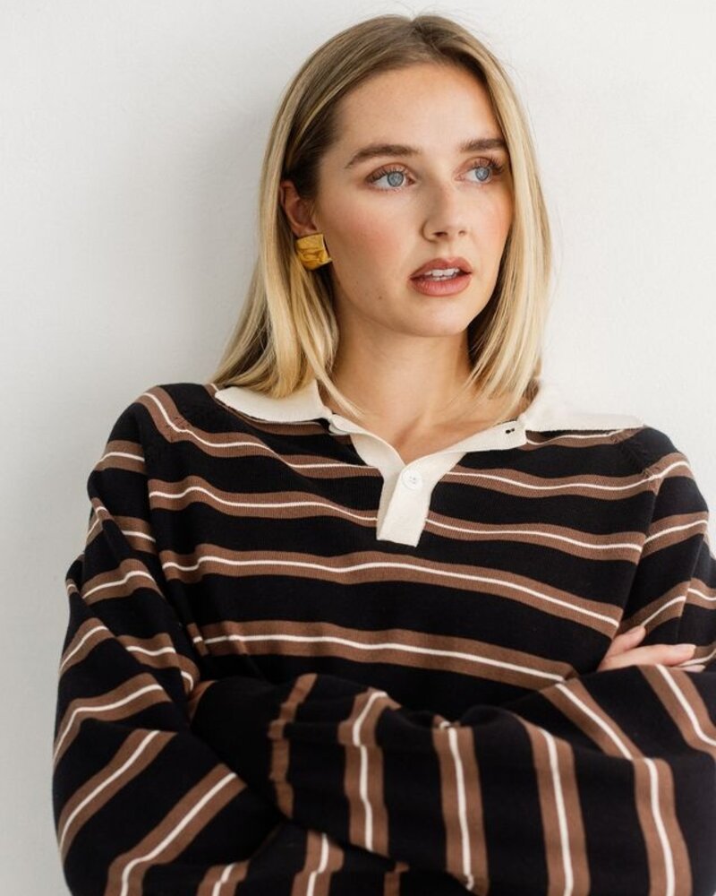 Oversized Knit Polo Shirt | Black