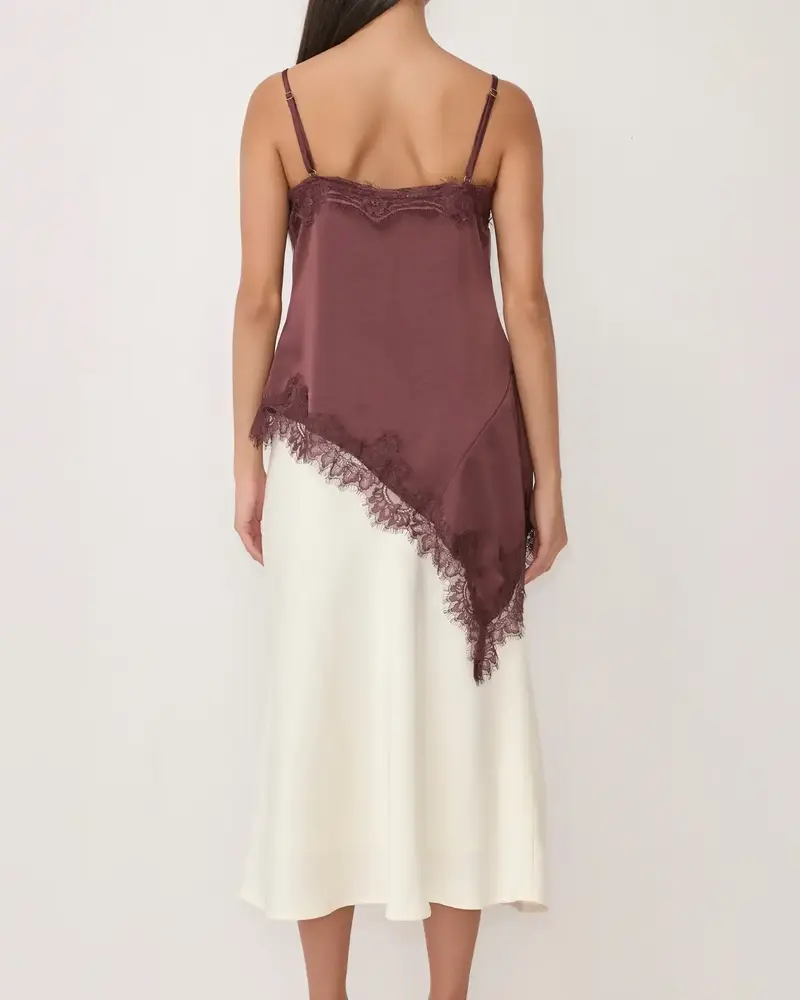 The Ella Asymmetrical Lace Satin Tank | Plum