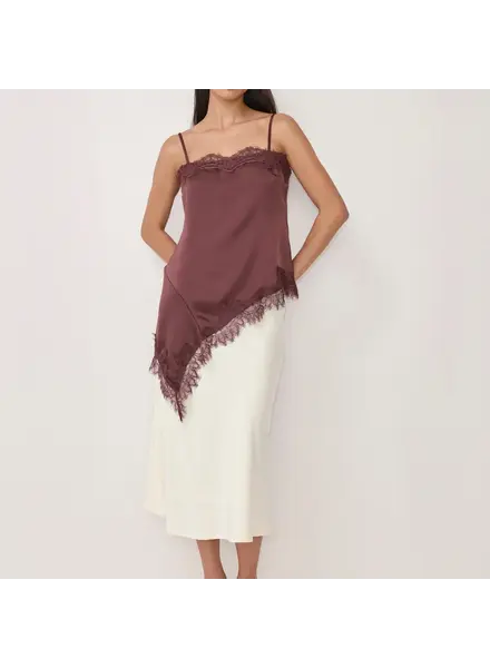 The Ella Asymmetrical Lace Satin Tank | Plum