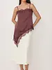 The Ella Asymmetrical Lace Satin Tank | Plum