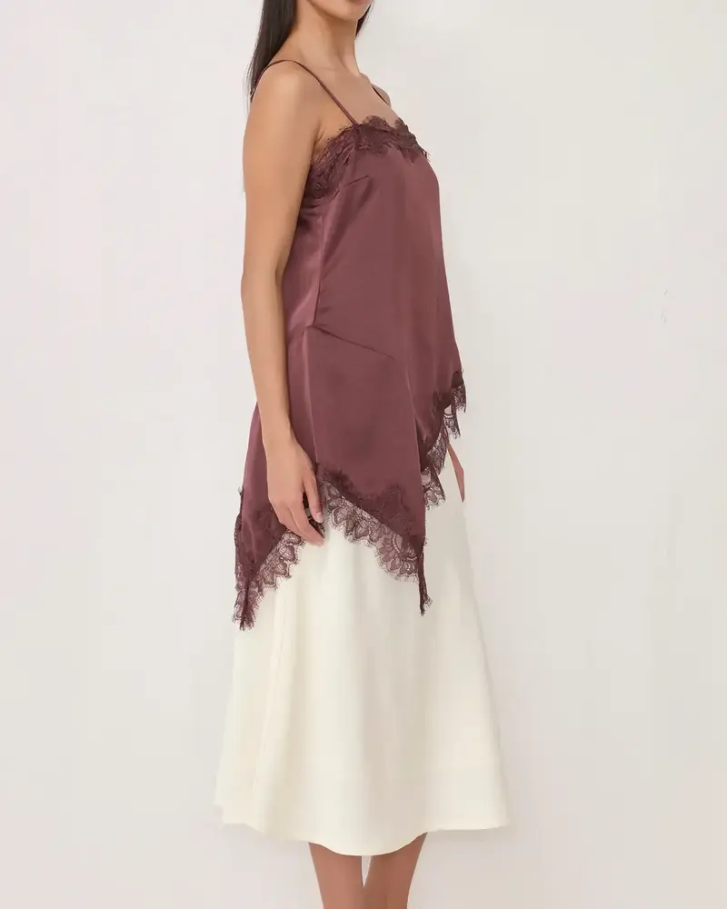 The Ella Asymmetrical Lace Satin Tank | Plum
