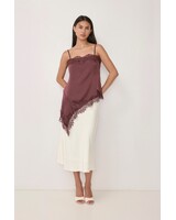 The Ella Asymmetrical Lace Satin Tank | Plum