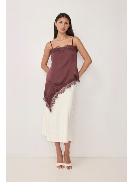 The Ella Asymmetrical Lace Satin Tank | Plum