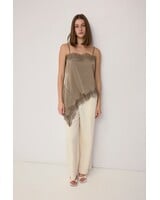 The Ella Asymmetrical Lace Satin Tank | Taupe