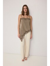 The Ella Asymmetrical Lace Satin Tank | Taupe