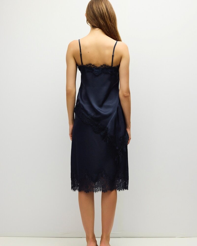 The Ella Asymmetrical Lace Satin Tank | Navy