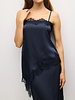 The Ella Asymmetrical Lace Satin Tank | Navy