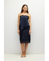 The Ella Asymmetrical Lace Satin Tank | Navy