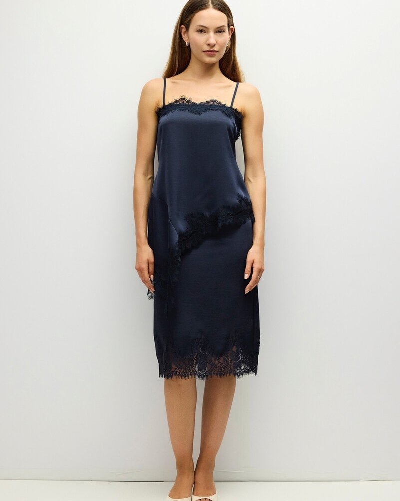 The Ella Asymmetrical Lace Satin Tank | Navy