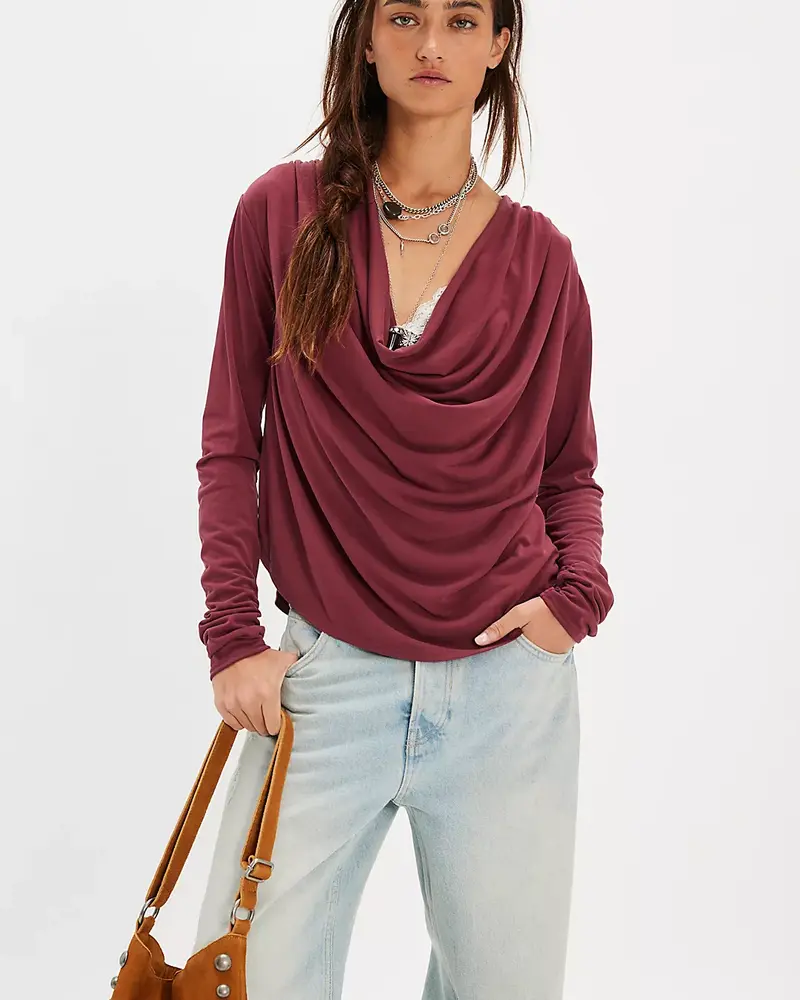 Free People Jane Draped Long Sleeve Top | Burgundy