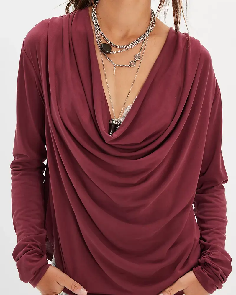 Free People Jane Draped Long Sleeve Top | Burgundy