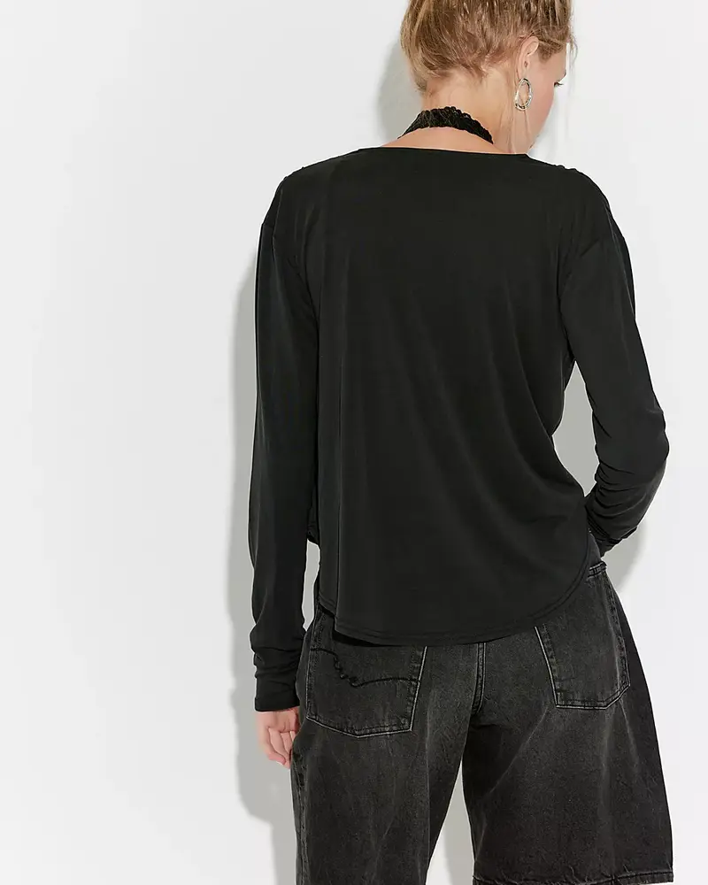 Free People Jane Draped Long Sleeve Top | Black