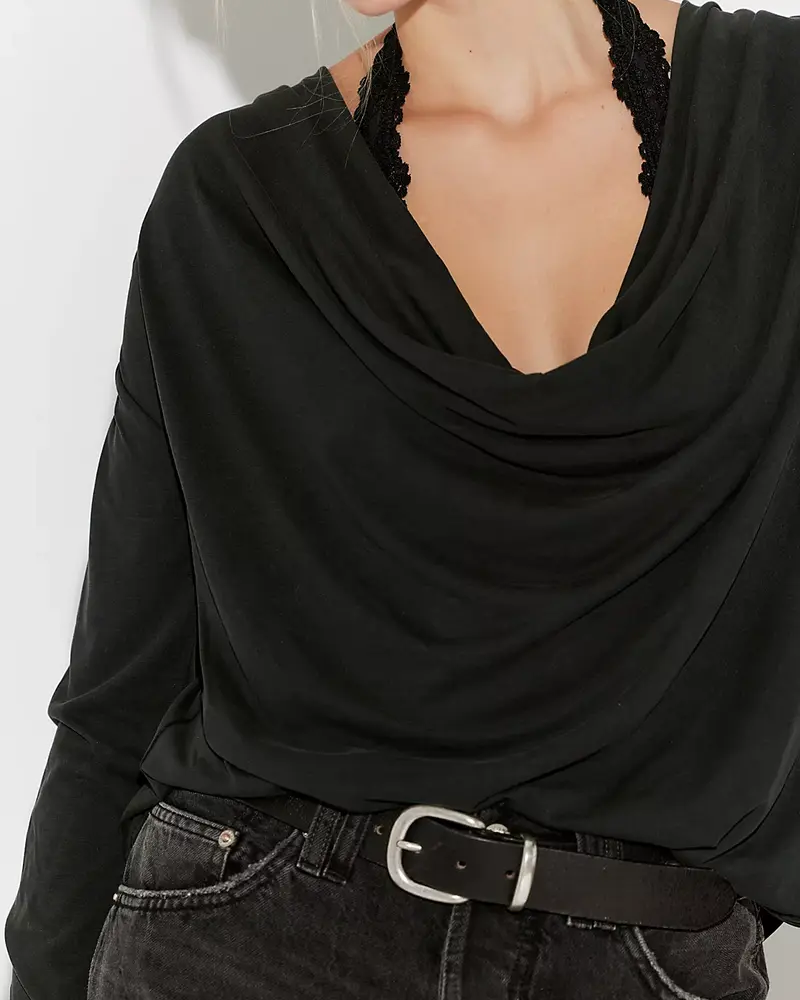 Free People Jane Draped Long Sleeve Top | Black