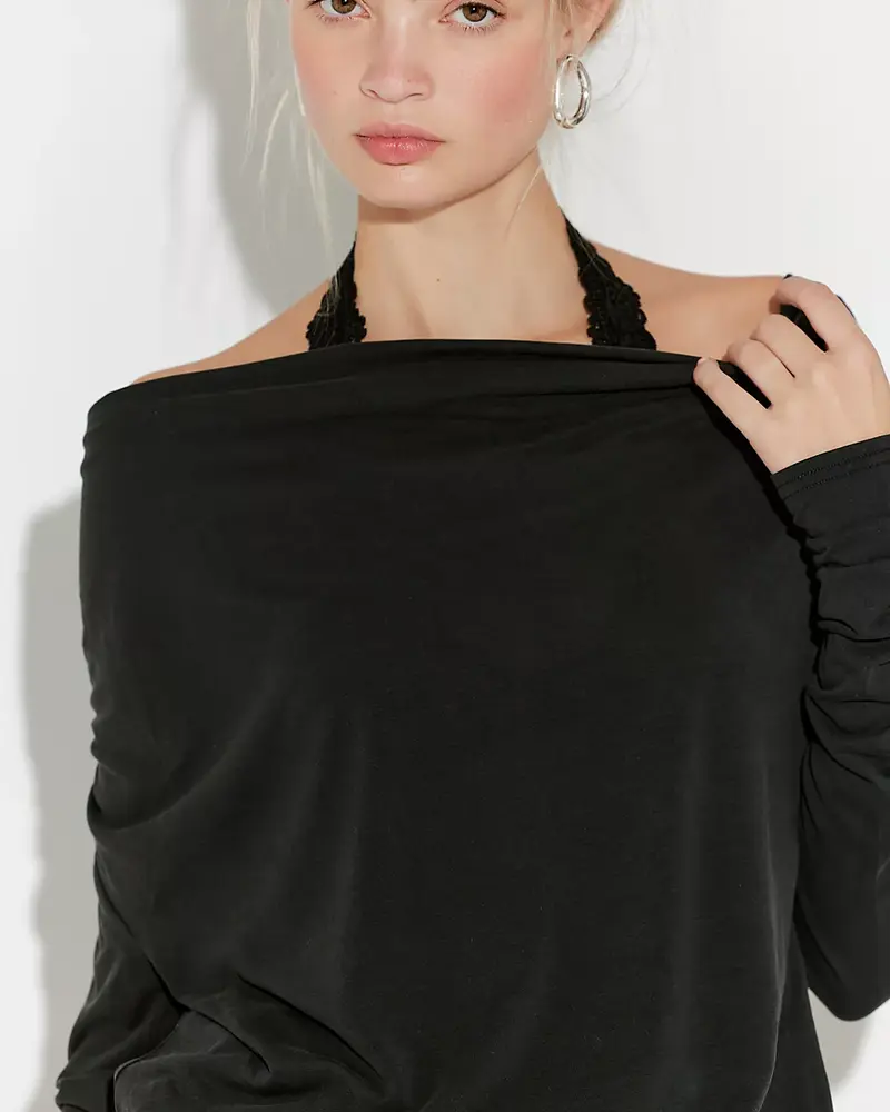 Free People Jane Draped Long Sleeve Top | Black