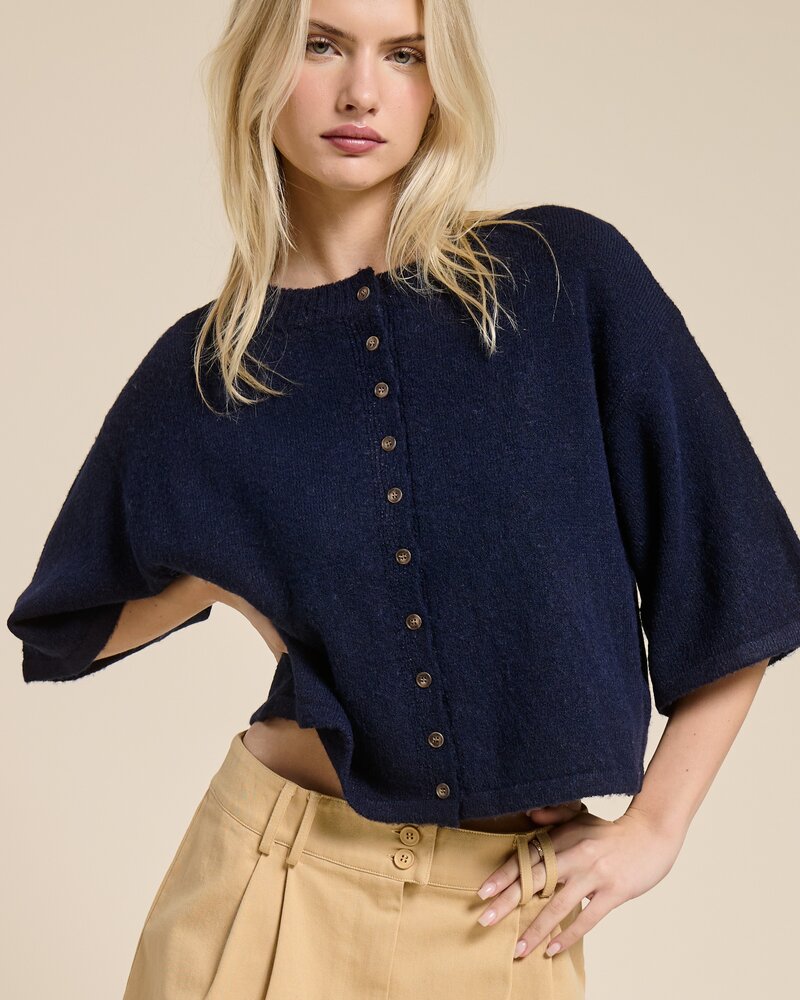 Teagon Button Front Knit Cardigan | Navy