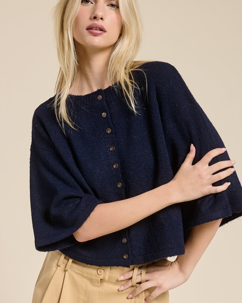 Teagon Button Front Knit Cardigan | Navy
