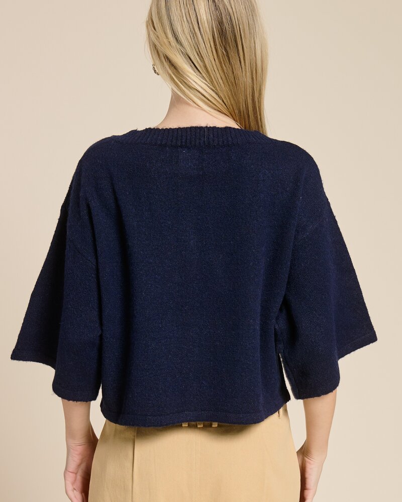 Teagon Button Front Knit Cardigan | Navy