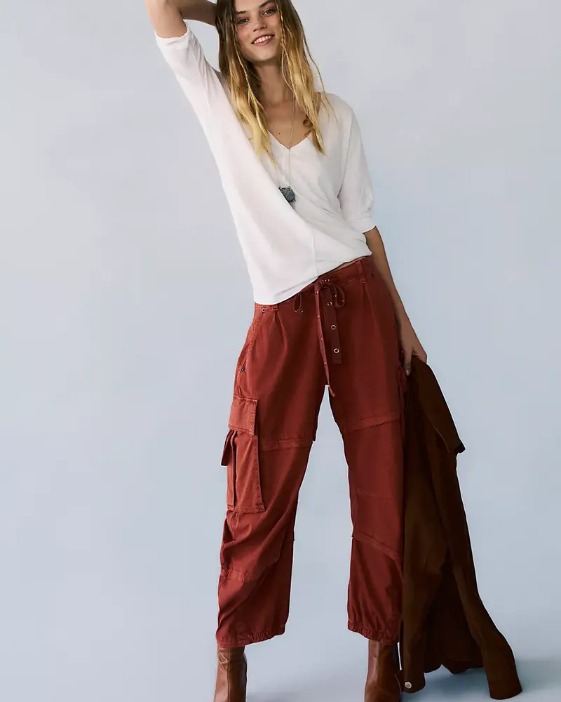 Free People Reef Curved Twill Cargo Pants | Burnt Chilis