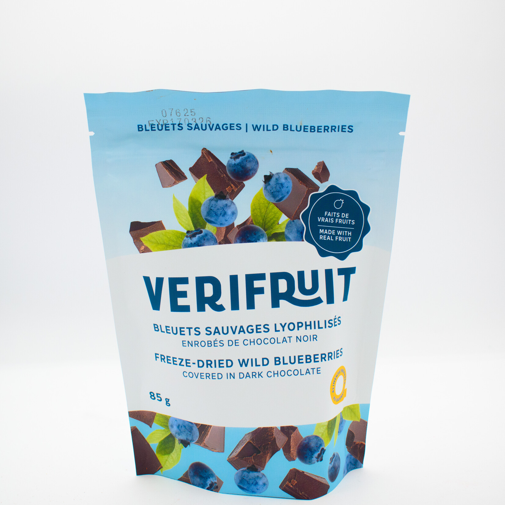 Verifruit Bleuets Lyophilisés enrobés de chocolat noir 85g