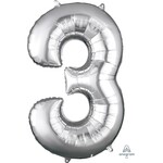 Ballon Décoratif Chiffre 3 Argent 20''x 34''