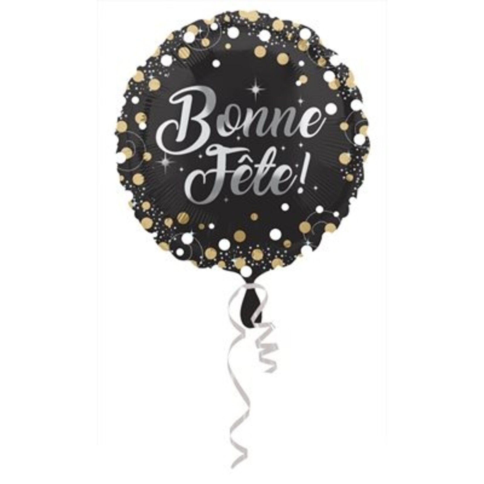 Black and Gold Bonne Fête Foil Balloon 18''