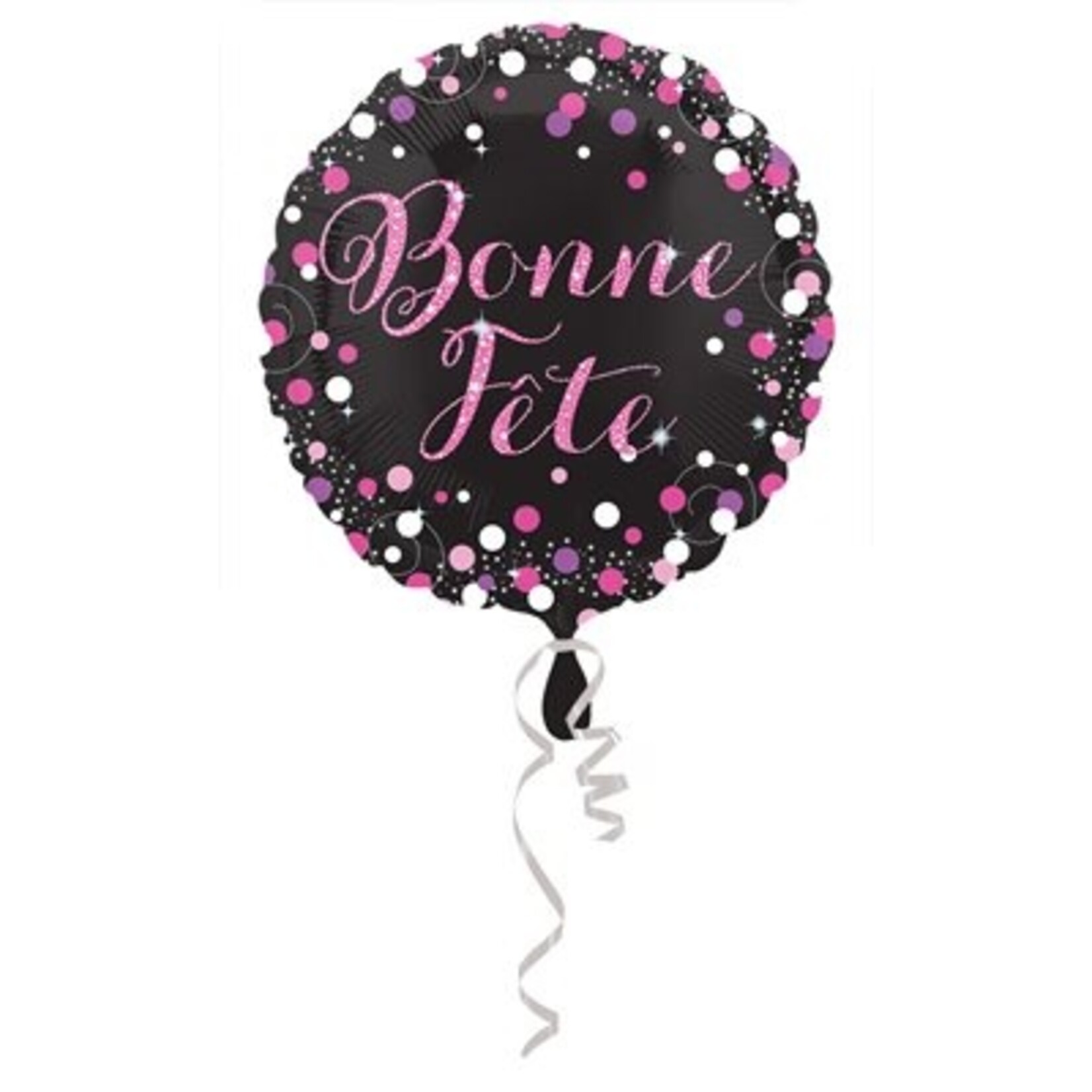 Ballon Métallique Bonne Fête Noir et Rose 18''