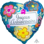Floral Joyeux Anniversaire Decorative Balloon 18''