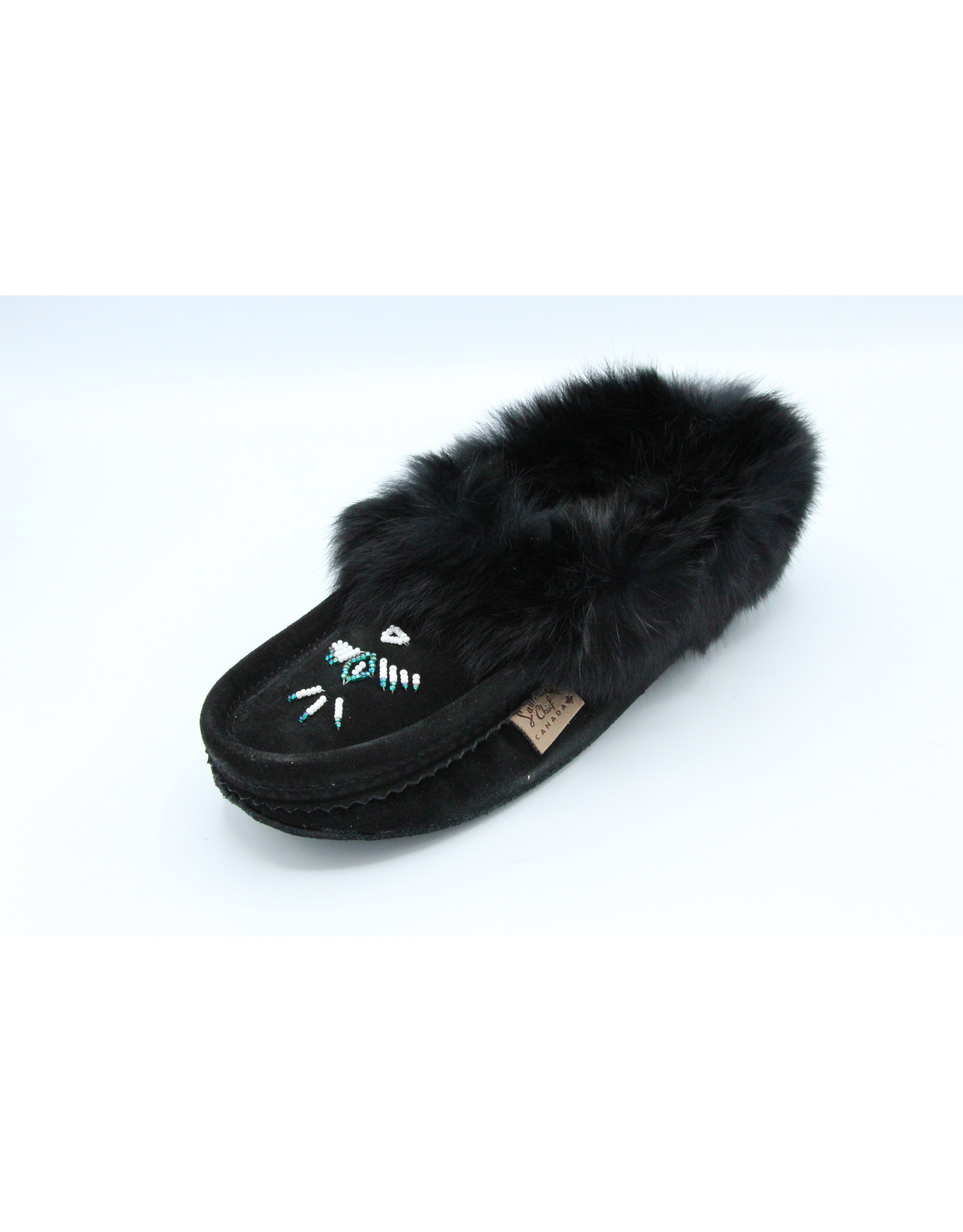 Black Suede Fur Slipper Moccasin - 653L - La Boutique Boréale