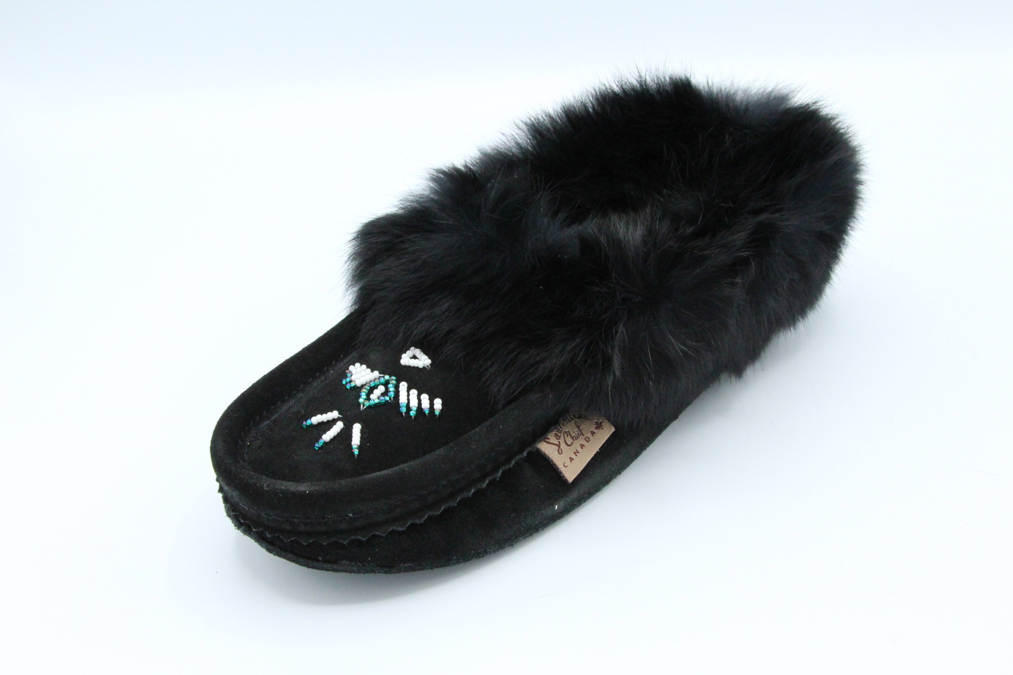 Black fur store moccasins