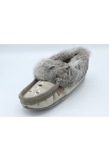 Grey Wool and Fur Moccasin Slipper