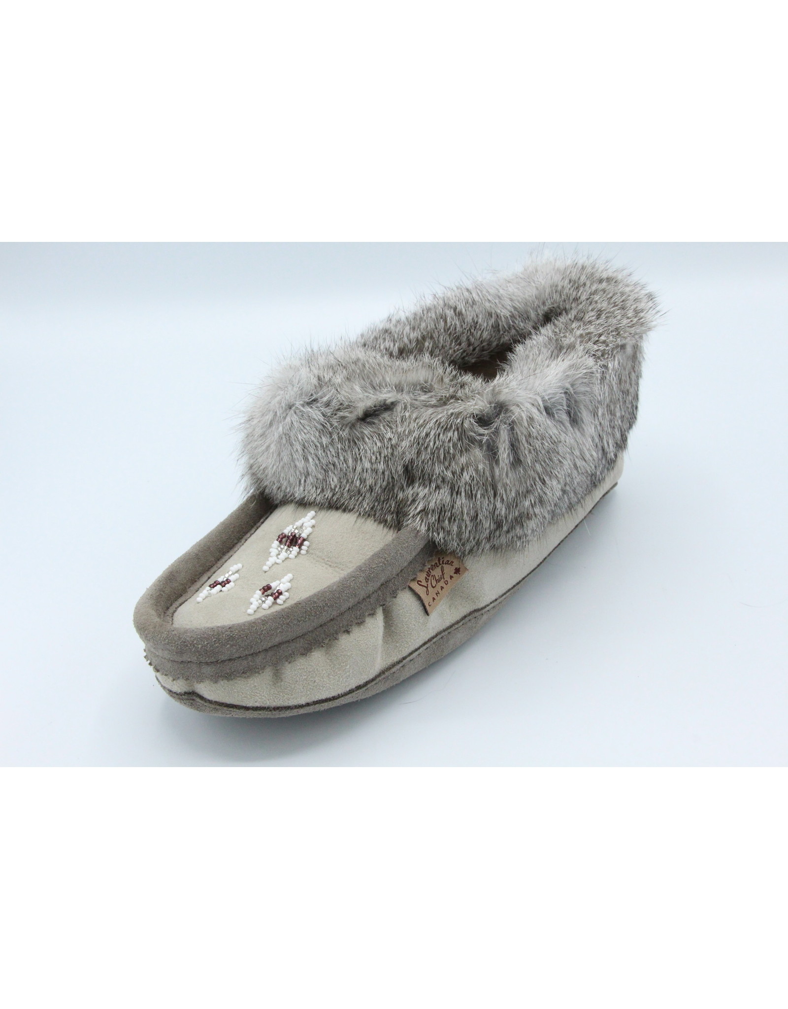 Grey Wool and Fur Moccasin Slipper KB221