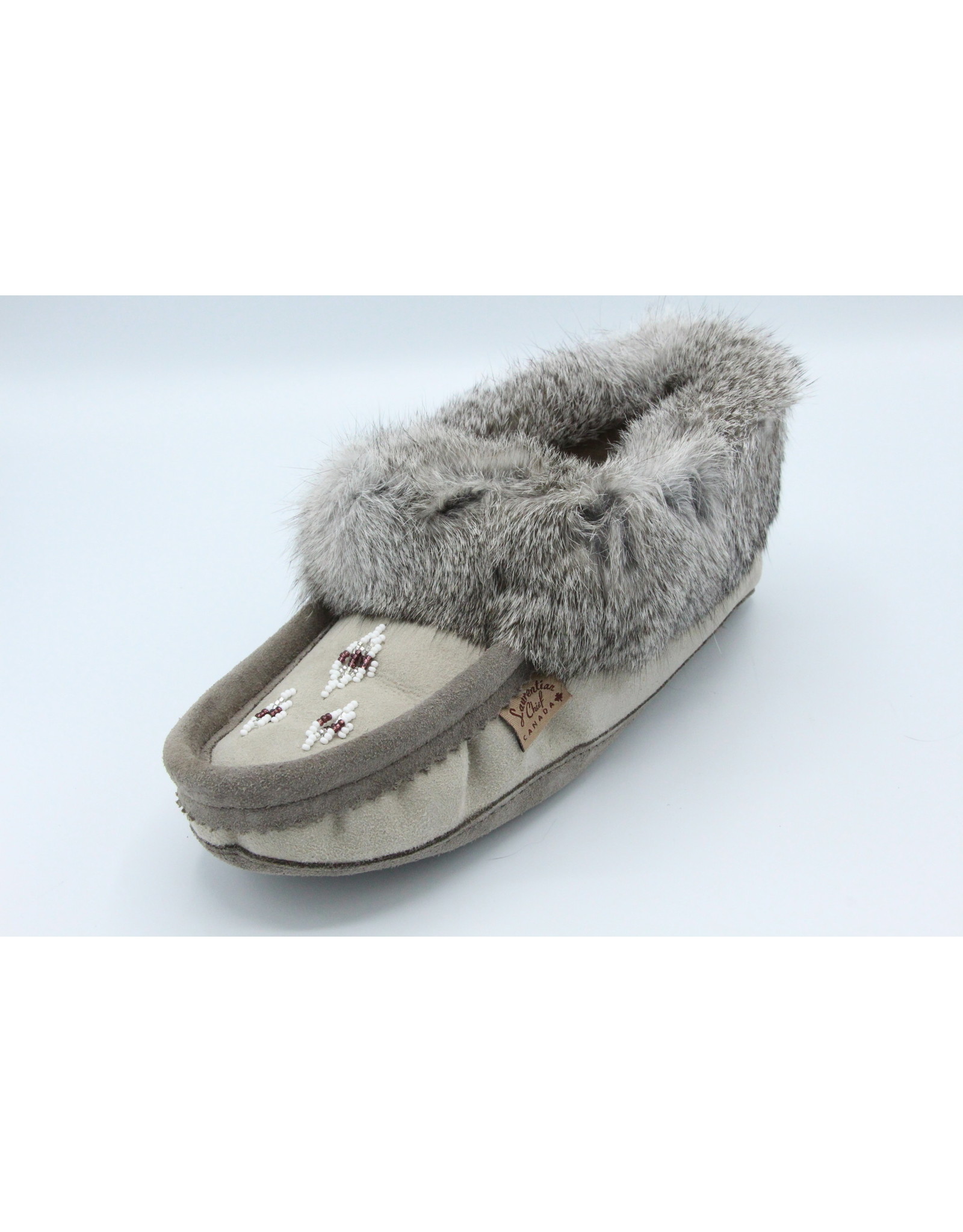 overthrow Suffocating Outlaw Grey Wool and Fur Moccasin Slipper - La Boutique Boréale