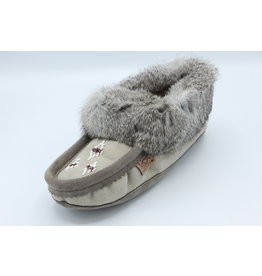 Grey Wool and Fur Moccasin Slipper KB221