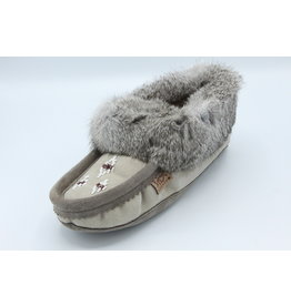 Grey Wool and Fur Moccasin Slipper