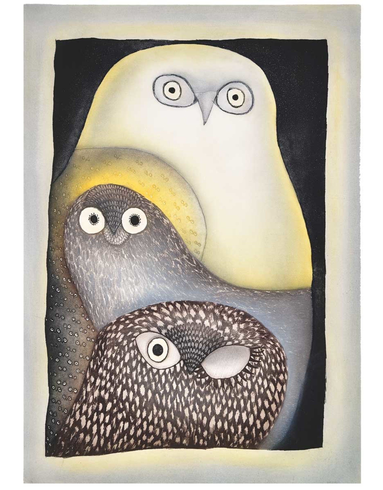 Owls in Moonlight by Ningeokuluk Teevee Framed