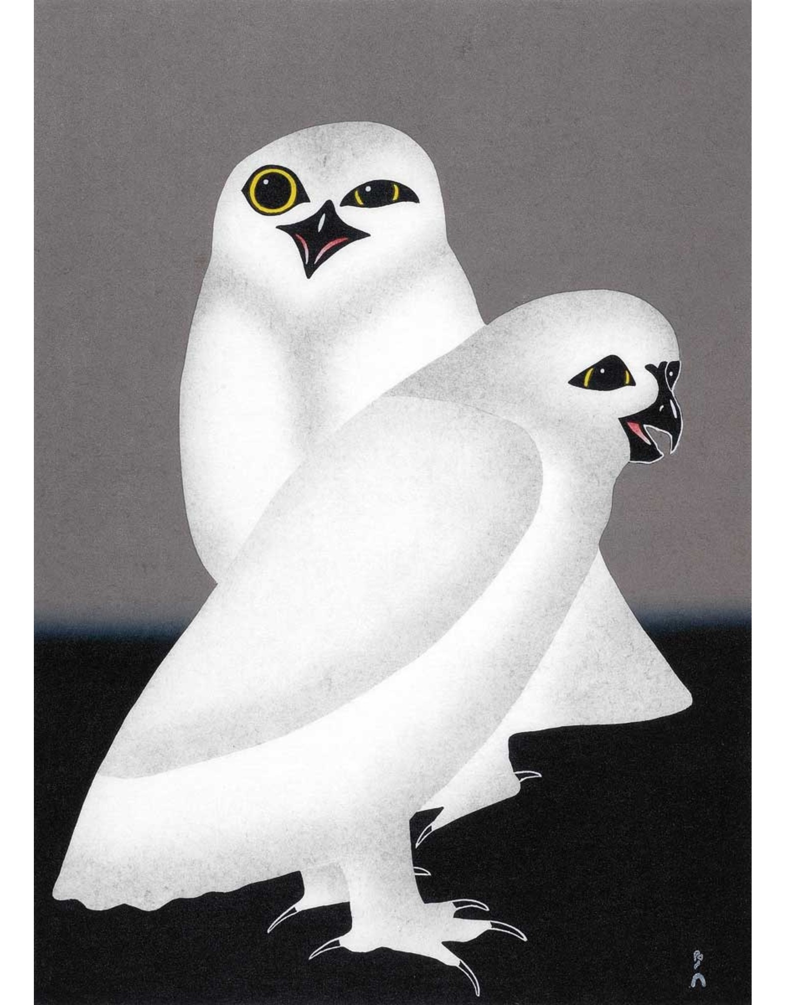 Unnuarsiut Uppiik (Night Owls) by Kananginak Pootoogook Framed