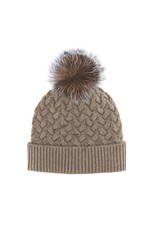 Bonnet en Tricot Tressé avec Pompon en Fourrure de Renard