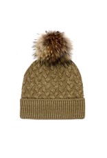 Braided Knit Hat with Fox Fur Pom