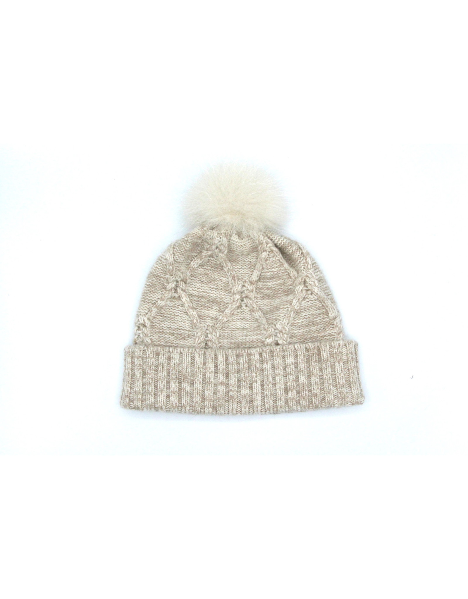 Wool Knit Hat with Fox Pom Pom