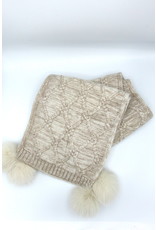 Wool Knit Scarf with Fox Pom Poms