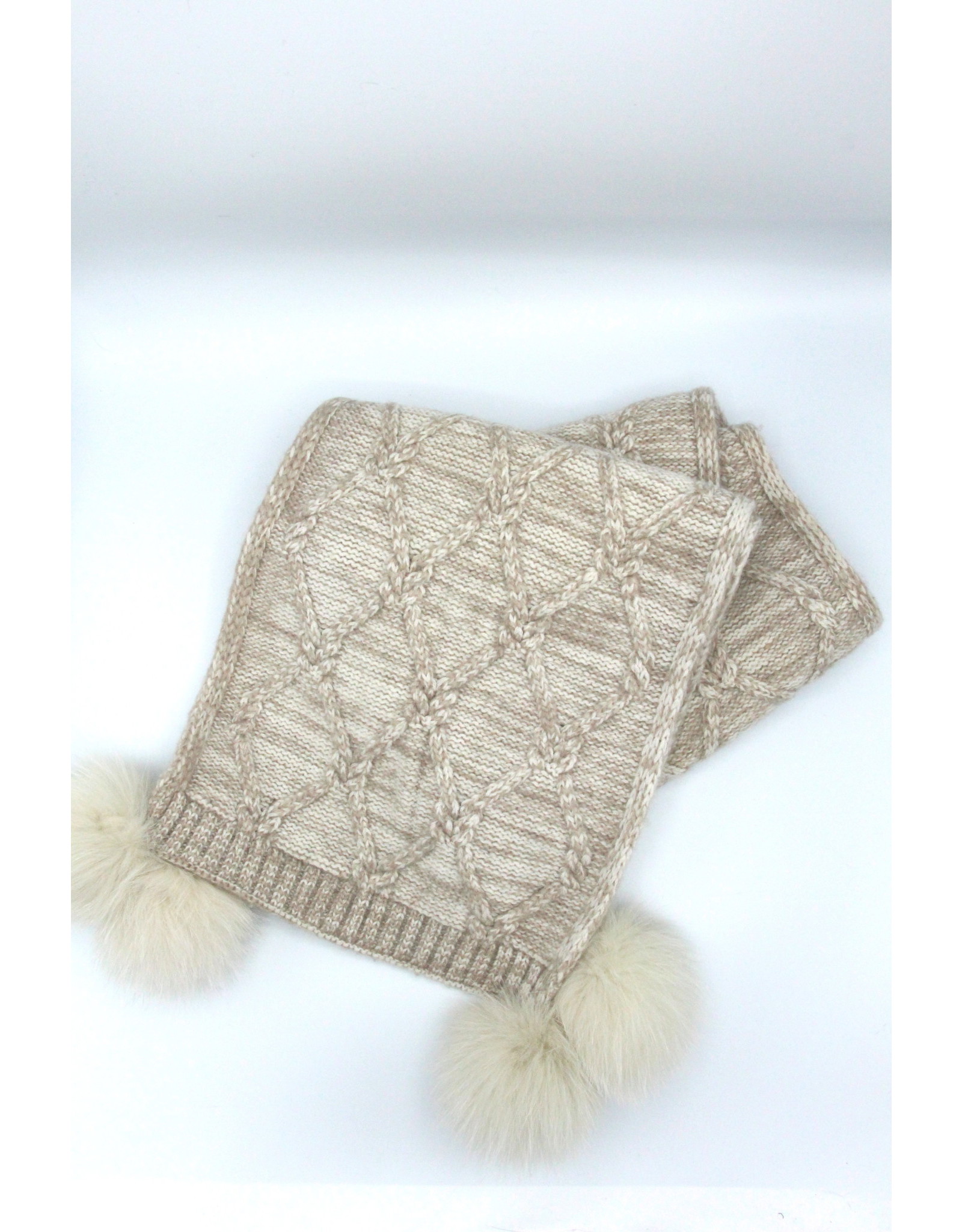 Wool Knit Scarf with Fox Pom Poms