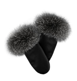 Leather Mitts with Fox Fur