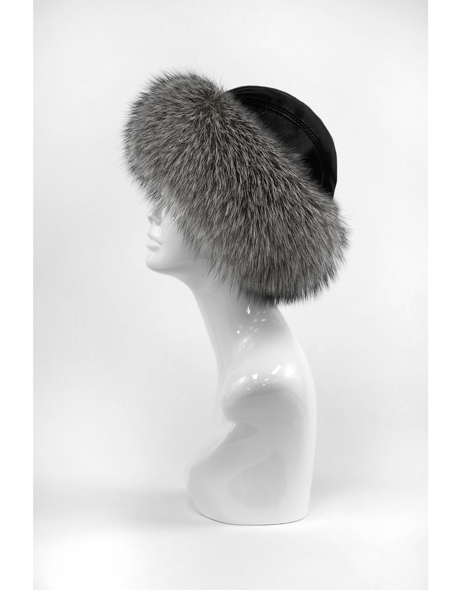 Leather Hat with Fox Trim
