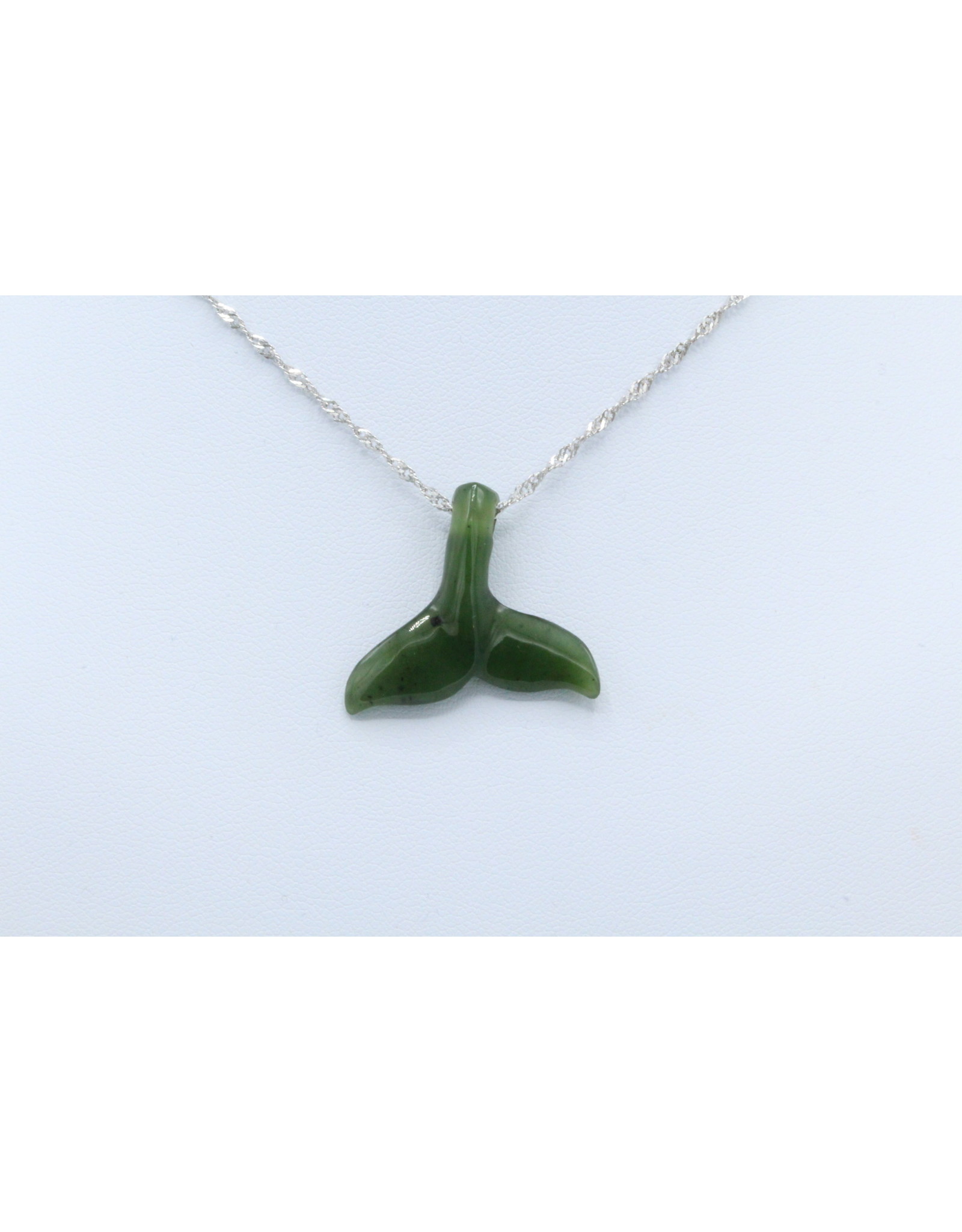 Canadian Nephrite Jade Whale Tail Fish Hook Pendant, Jade Necklace, Authentic Jade - Natural Jade Wooden Gift Box