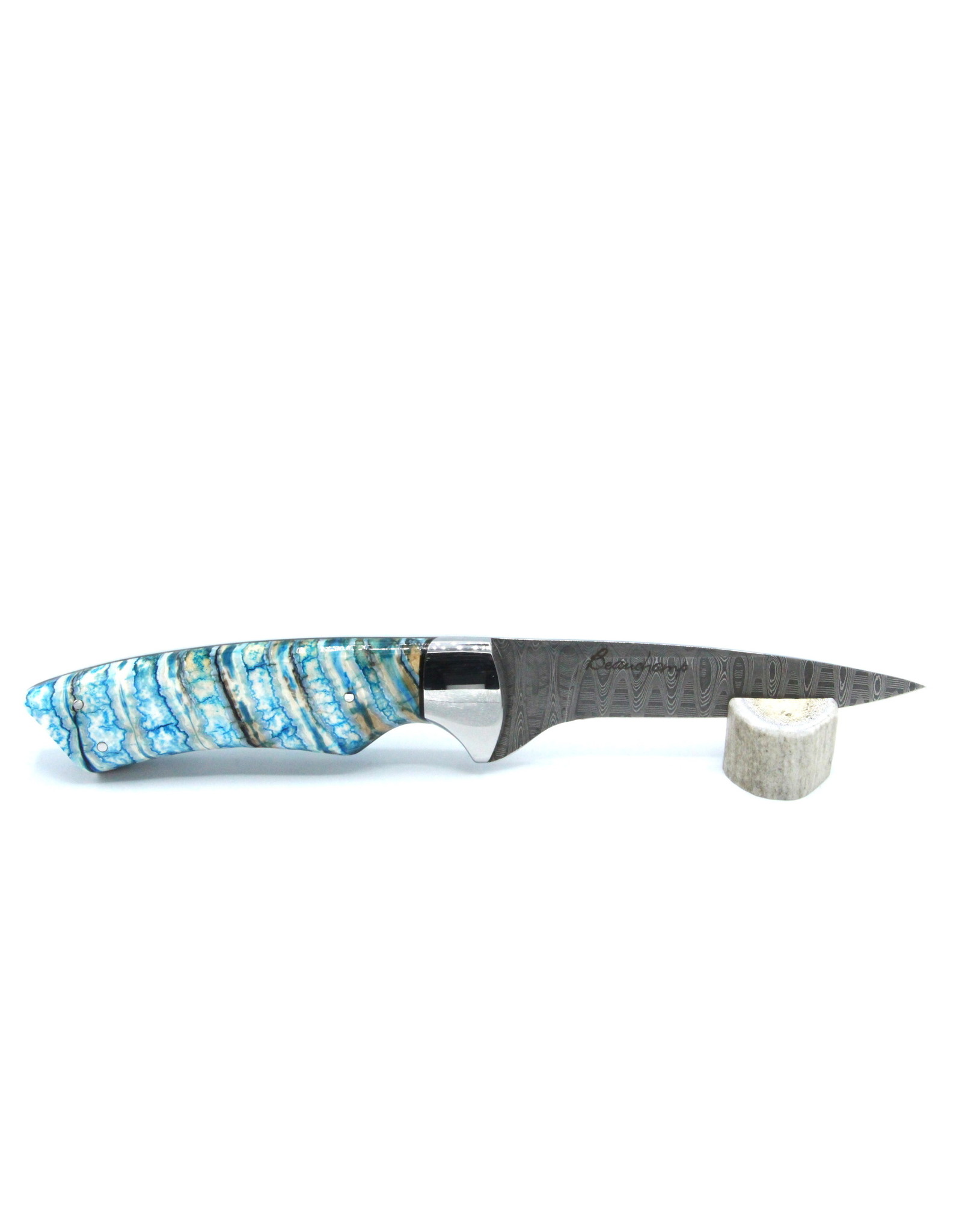 Couteau en Molaire de Mammouth Fossilisé avec Lame en Damas #48