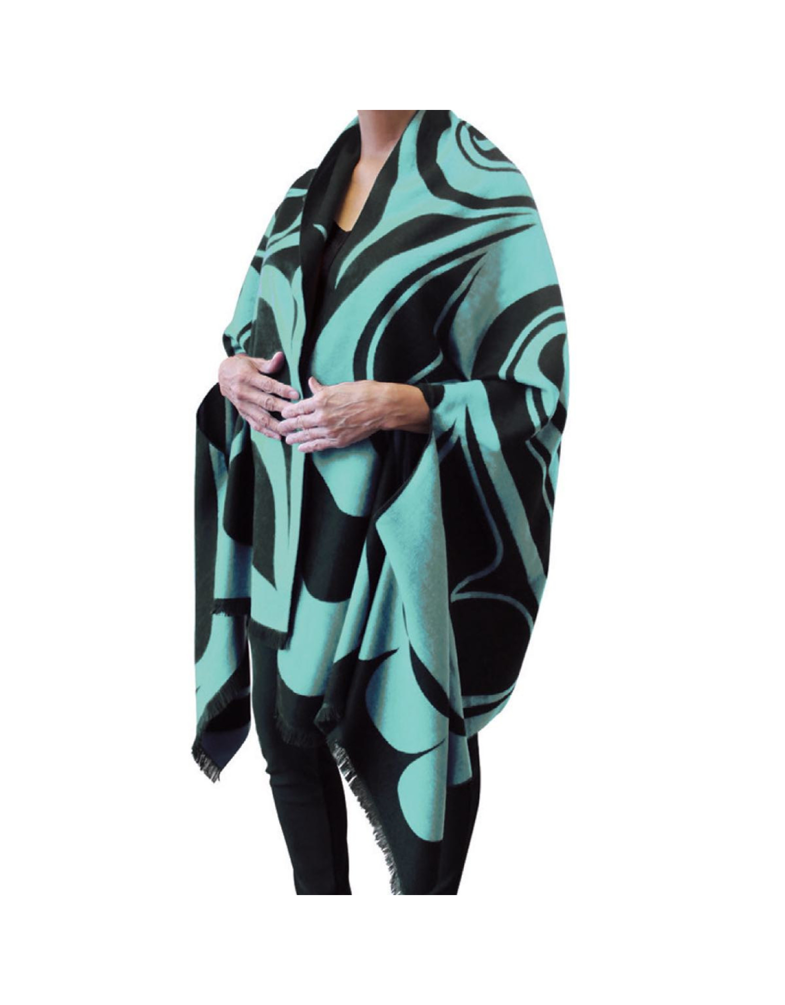 Reversible Fashion Cape - Eagle by Roger Smith (teal & black)