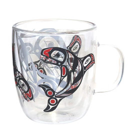 Double Walled Glass Mug- Raven Fin Killer Whale by Darrel Amos