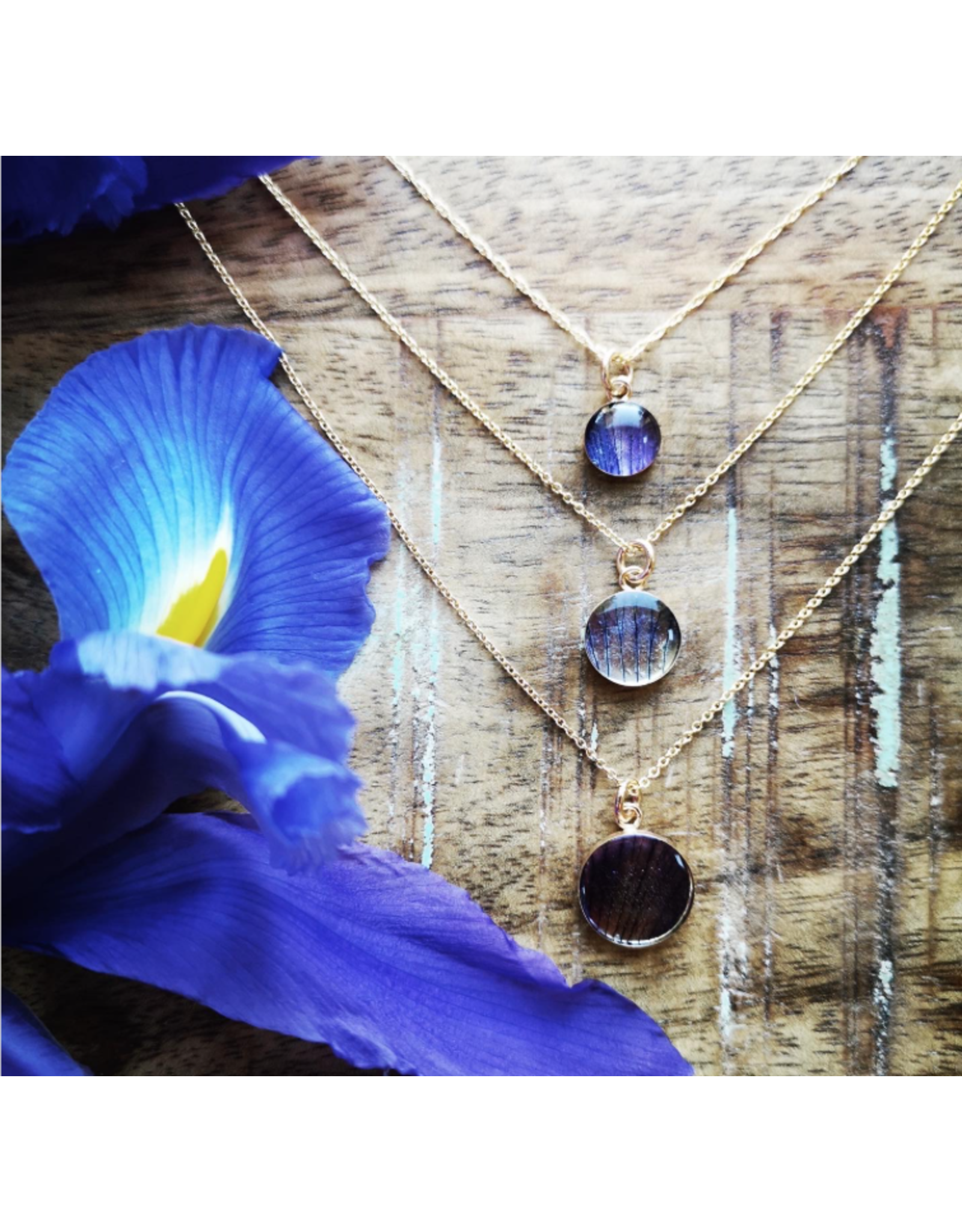 Quebec Blue Flag Iris Gold Necklace 12mm - QC0112G